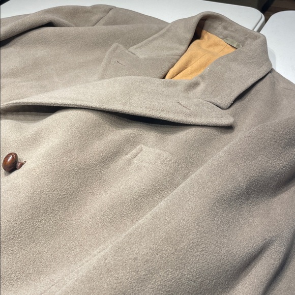 Crombie Taupe Virgin Wool Double-Breasted Overcoat - Size 46-47 XL - Picture 6 of 11
